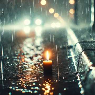 Ein Teelicht im Regen