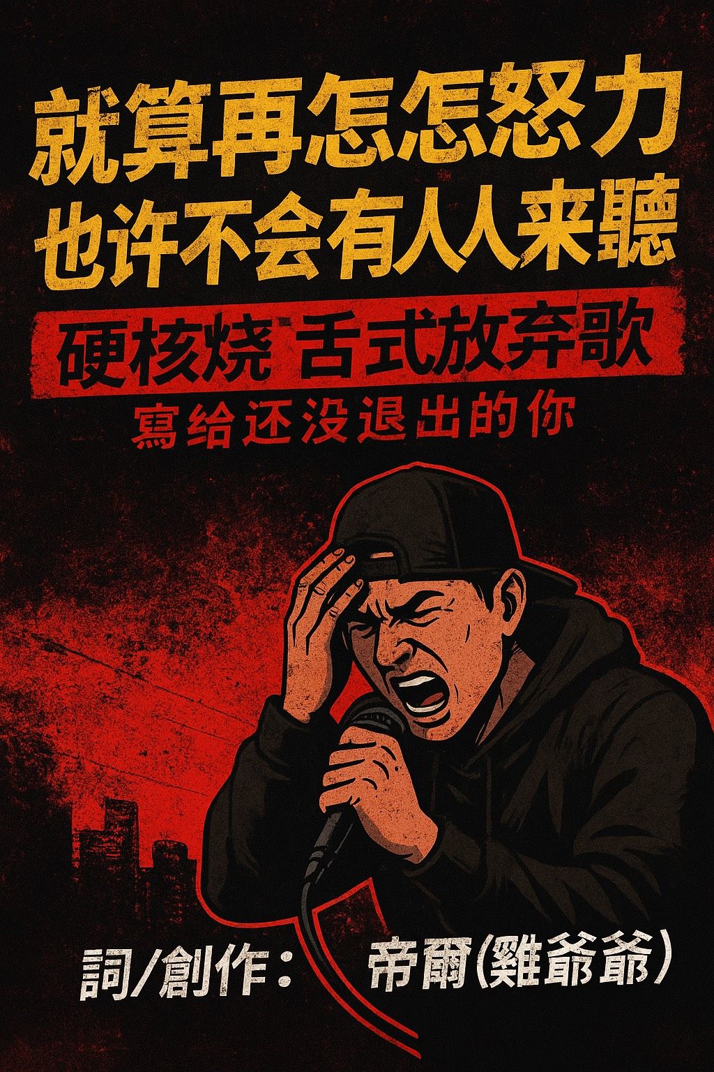 🎶《最算再怎麼努力～也許不會有人來聽》  副標：硬核饒舌式放棄歌｜寫給還沒退出的你 詞／創作：帝爾（雞爺爺） 