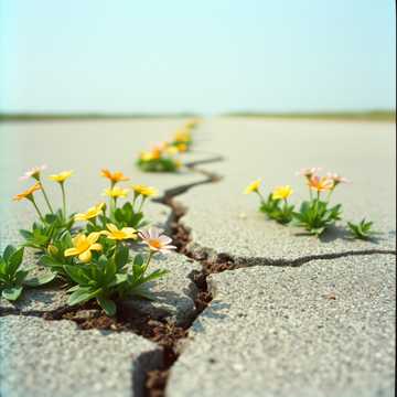 Blumen wachsen im Asphalt