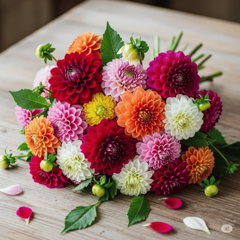 ​El ramo de dalias en el pecho #Flowers