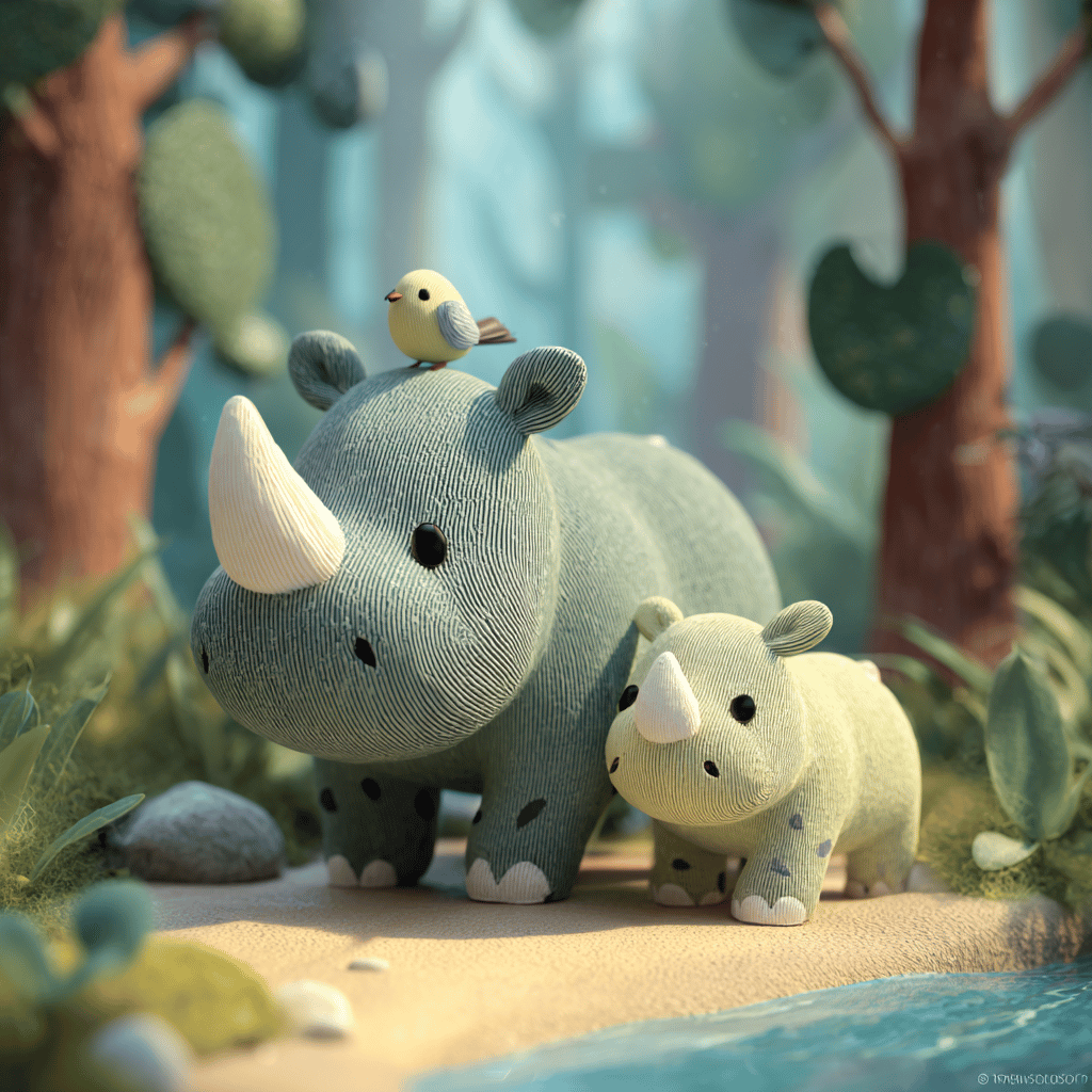 サイの親子（Rhino Family）