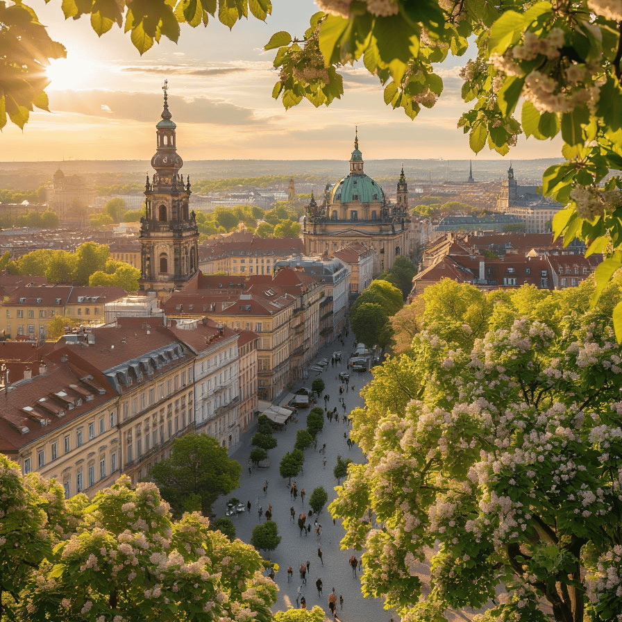 Dresden in blühenden Kastanien