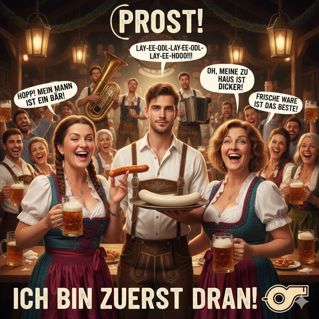 Madames elegante Konversation und das Jodeln des Angestellten