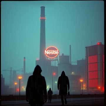 Massiver, verzerrter Kick-Drum-Einstieg. Metallisches Hämmern)
Nestlé...
Nestlé...
Mennace.