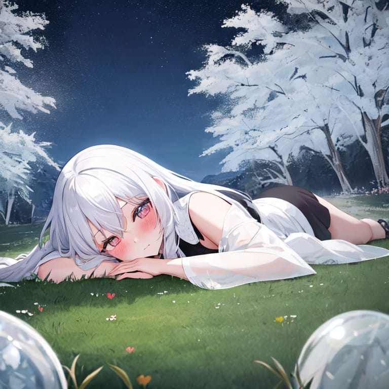 Animewelt mit Weißhaar Waifu