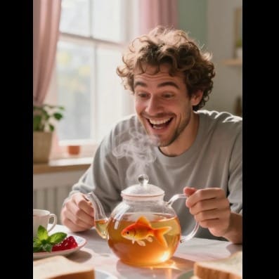 Goldfisch in der Glasteekanne