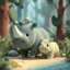 サイの親子（Rhino Family）